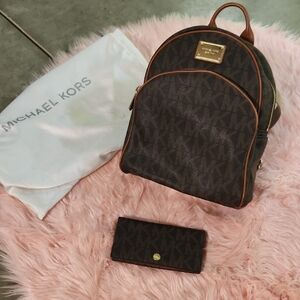 Michael Kors Brown Backpack and Wallet Set